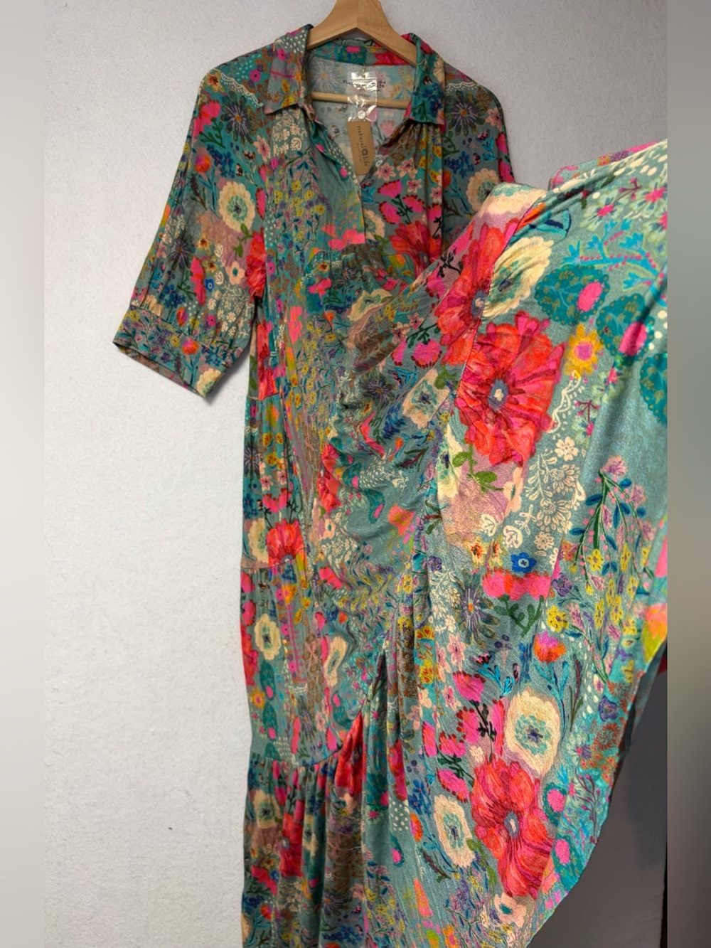 Natural Life Rebecca ButterSoft Blue Garden Patchwork Floral Midi Dress L NWT - Picture 6 of 14